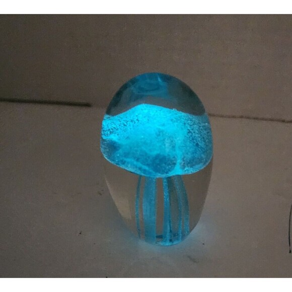 Hand Blown Glass Paperweight Jellyfish Glow in The Dark Collectible Sea Life - Picture 1 of 16